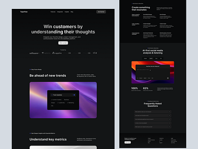 AI Platform Website Design ai artificial intelligence black chat customers dark mode integration landing page platform purple saas social media software tech tool web webdesign website website design