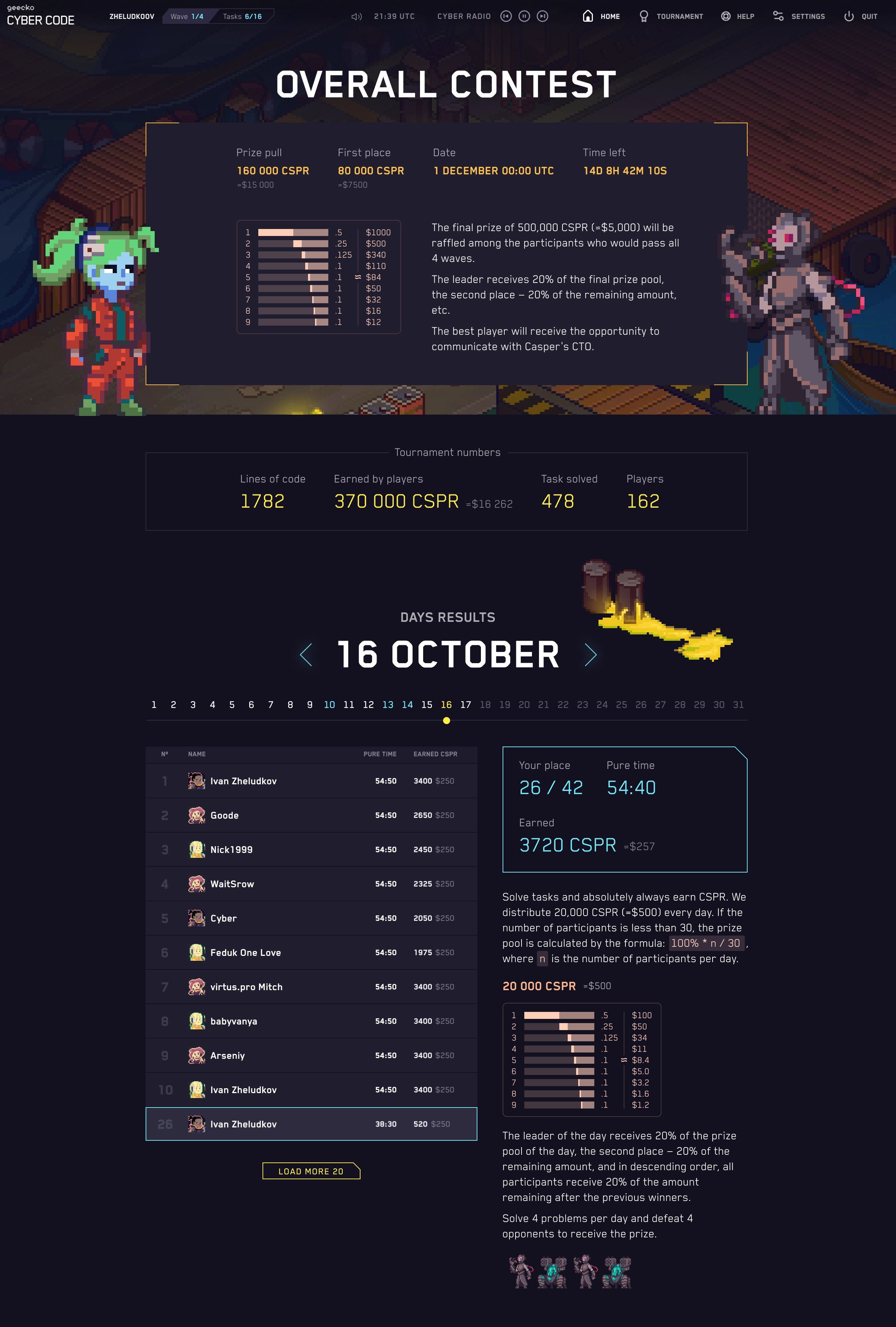 Game UI for CyberCode coding contest contest game game design pixelart steps ui user interface