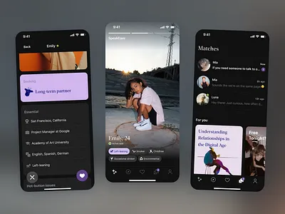 UX/UI Design for Dating Mobile App in Dark Mode dark mode dating dating app mobile app social network app