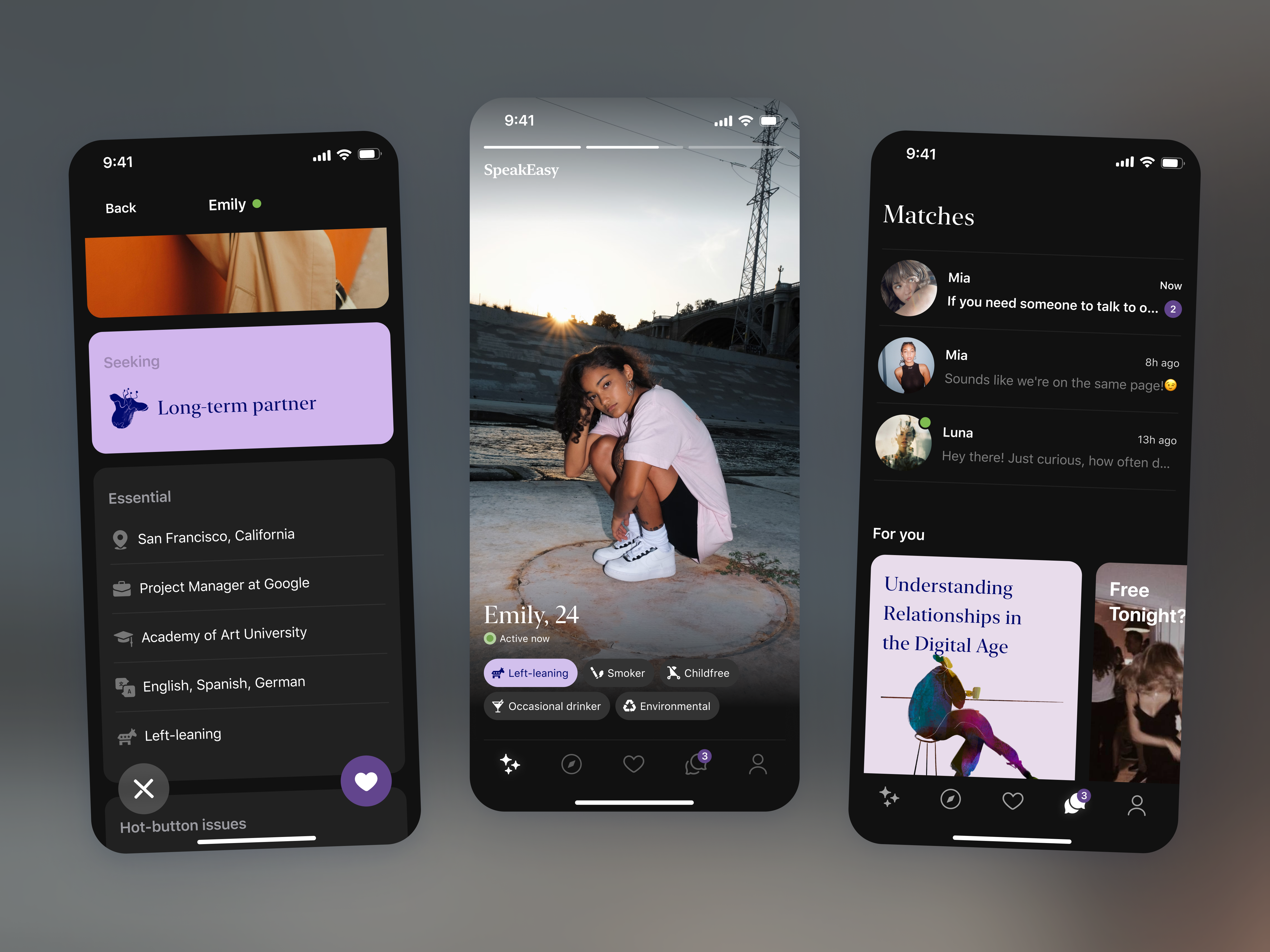 Example of UX/UI Design for Dating Mobile App in Dark Mode