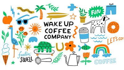 Illustration for Wake Up Coffee Co beach brand illustration coastal coffee illustration lettering