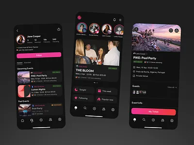 UX/UI Design for Event Platform Mobile App in Dark Mode activities dark mode events mobile app parties social