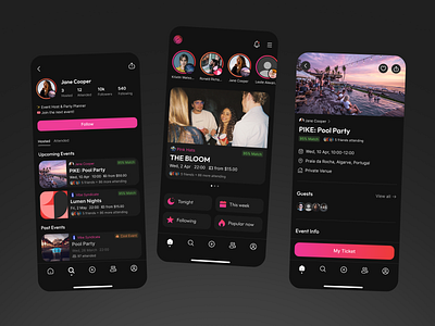 UX/UI Design for Event Platform Mobile App activities dark mode events mobile app parties social