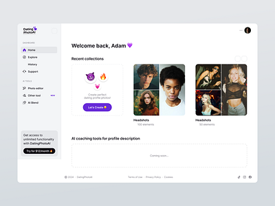 UX/UI Design for AI-Powered Dating Photo Generator ai powered ai tool dating photo generator saas web app