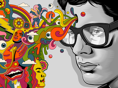 Psychedelic Mind color colorful cosmic design illustration mind mixed media pop pop art psychedelic retro surreal surrealism vector vintage