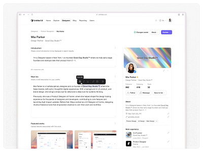 Profile editor — Untitled UI cms editor form linkedin profile rich text ui design user interface user profile