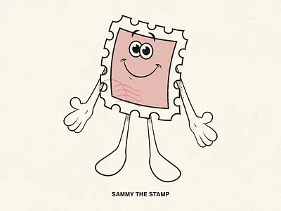 Sammy the Stamp Character Design cartoon character design cute design digital illustration doodle drawing fun graphic design halftone illustration mail mascot mascot design nostalgic postage stamp vector vector illustration vintage