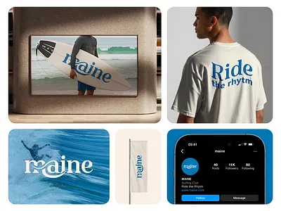 Maine - Surfing Branding beach logo brand design brand identity branding branding logo brands design graphic design logo logo design logotype ocean ocean logo surf branding surfing surfing branding surfing logo visual identity waves branding waves logo