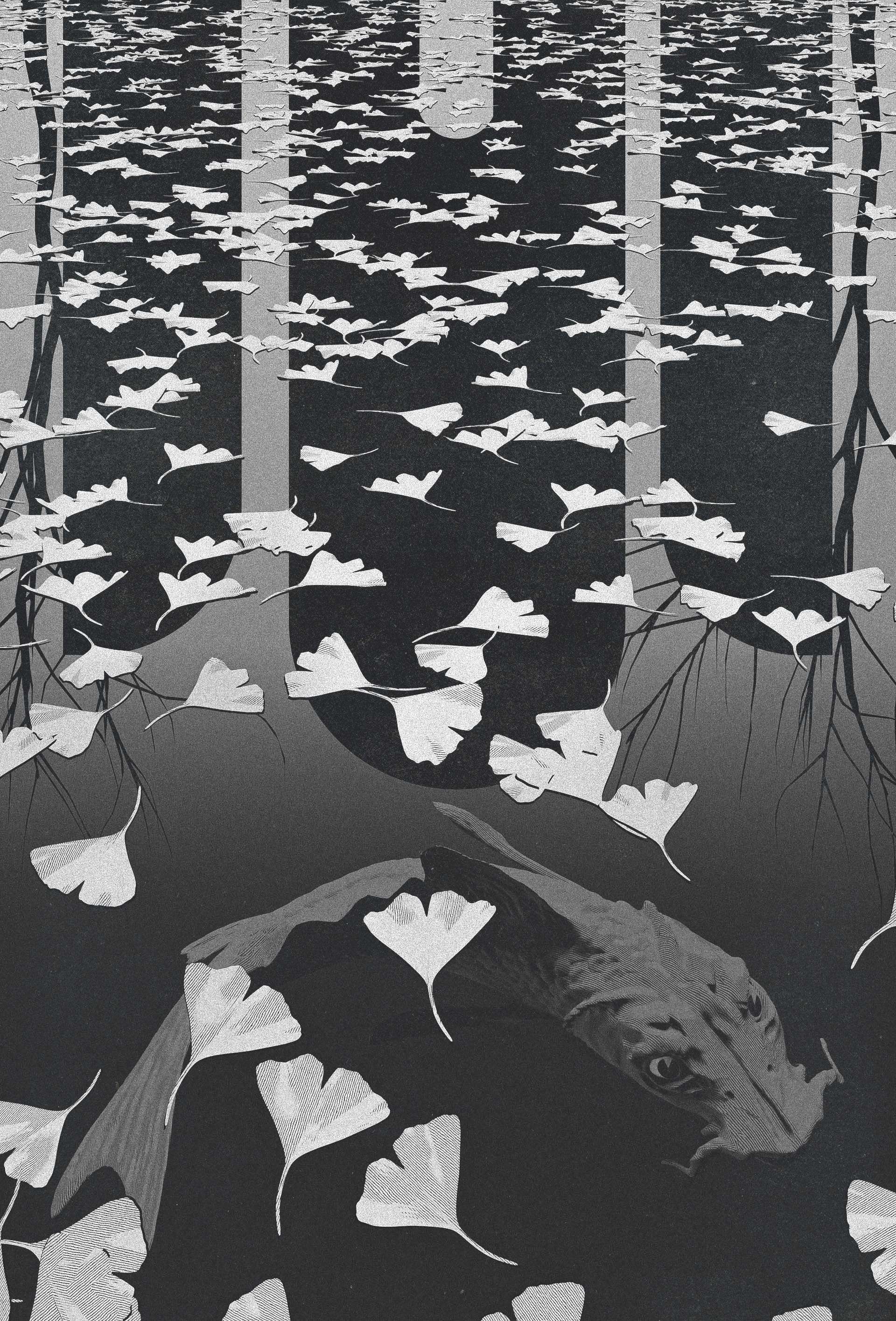 Branding Illustration 3d illustration branding illustration ginkgo leaves koi fish mc escher reflection