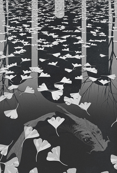 Branding Illustration 3d illustration branding illustration ginkgo leaves koi fish mc escher reflection