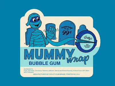 Vintage Halloween Gum Label Illustration bubble gum cartoon character design design digital illustration doodle drawing fun graphic design halftone halloween illustration monster mummy nostalgic spooky season typography vector vector illustration vintage