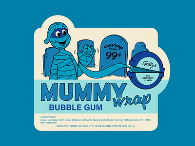 Vintage Halloween Gum Label Illustration bubble gum cartoon character design design digital illustration doodle drawing fun graphic design halftone halloween illustration monster mummy nostalgic spooky season typography vector vector illustration vintage