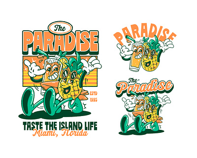 THE PARADISE DESIGN PACKAGE art beach beach vibe branding character mascot chill design graphic design illustration logo mascot mascot design retro mascot shaka tropic design tropical vector