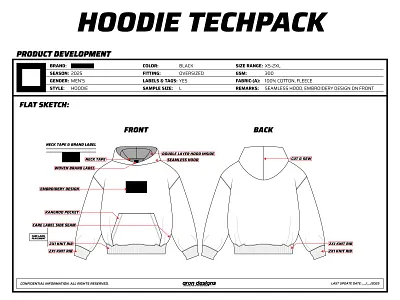 HOODIE | FLAT SKETCH & TECH PACK 2d drawing 2d illustration 2d mockup apperal design design drawing fashion design fashion mockup flat sketch garment construction graphic design hoodie design hoodie techpack illustration streetwear design tech pack technical illustration techpack ui