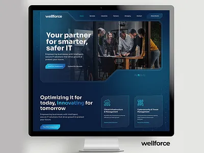 Wellforce - Home Page Design cloud infrastructure cloud integration cloud management concept design cyber security digital automation empowering figma free risk assessment graphic design landing page landing page design network monitoring tools proactive cybersecurity remote workforce safer it secure it tailored it solutions web design website design