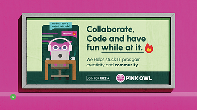 Billboard - illustration (Pink Owl) ads ads creative billboard branding graphic design pink owl tech