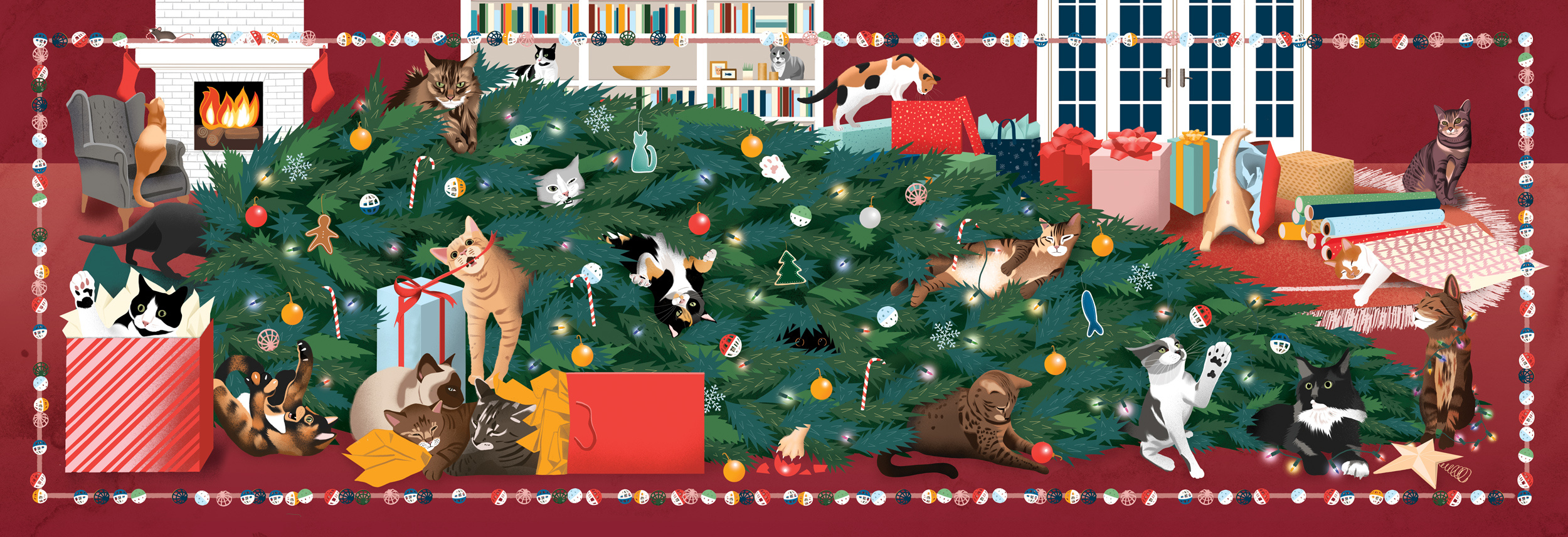 Christmas Cats Holiday Puzzle Illustration animals cats gift holiday illustration licensing puzzle seasonal