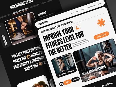 Rhinos Gym - Gym and Fitness Animation animation body builder business clean design exploration fitness gym health landing page muscle sport ui uidesign ux uxdesign web web design website yoga