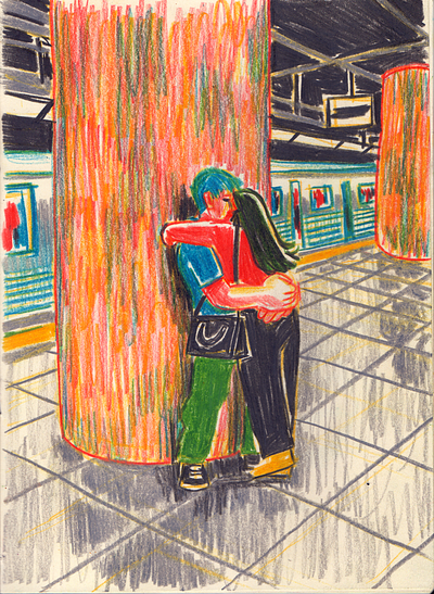 Subway lovers art artwork colored pencil colorpencil editorial illustration illustration pencil colour