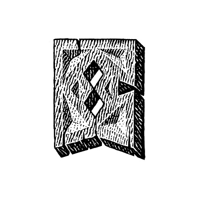 В black and white engraving illustration letter scratchboard woodcut