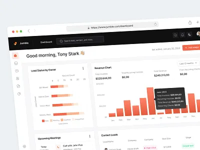 Jumble - CRM Dashboard analytics animation chart contact crm dashboard data hubspot interaction leads management marketing motion graphics platform product design report saas sales webapp widget