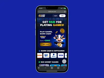 Cashcow: Web Design 3d card card design cards carousel conversion graphic design mobile design mobile game motion graphics product design prototype rewards sign up ui design ux design visual design web design web page website