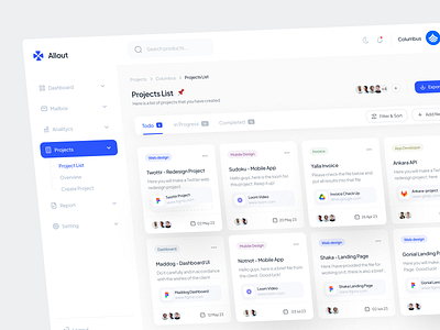 Allout | Task Management Dashboard card clean dashboard details product product design project list saas task task management task manager to do to do list todo ui ui design ux webapp webapp design