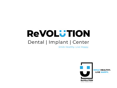 Revolution logo blue center dental face healthy smile