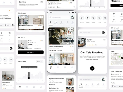Cafe Finder App android app cafe cards clean coffee discover food home ios mobile monochrome restaurant ui