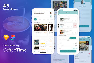 Coffee Time - Coffee Shop App coffee app coffee shop creative market figma full app sketch ui ui coffee shop ui design ux