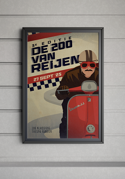 Event Poster Creation– “De 200 van Rijen” 2025 classic vespa graphic design illustration illustrator poster vespa vintage poster