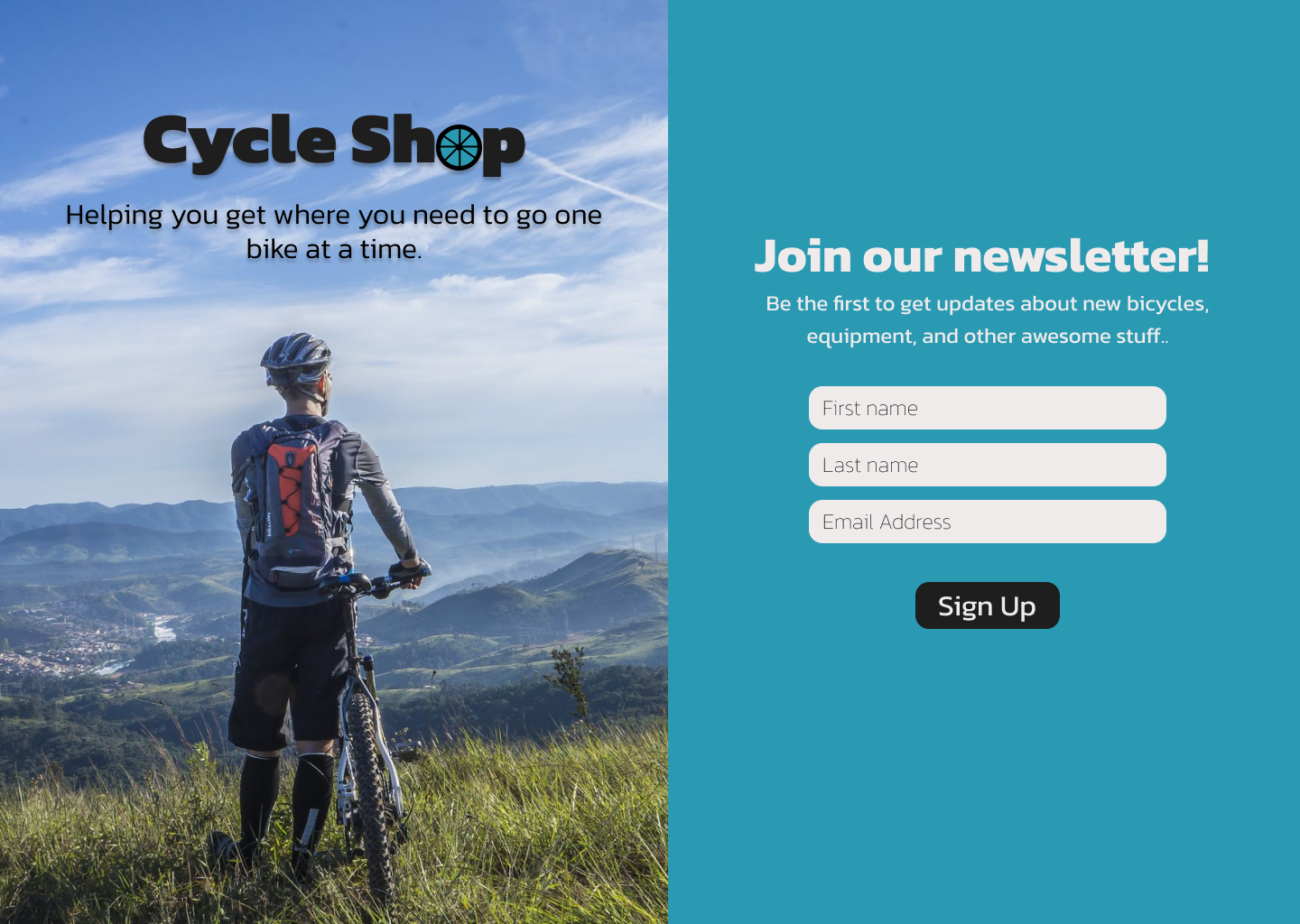 Example of Cycle Shop Newsletter Sign up