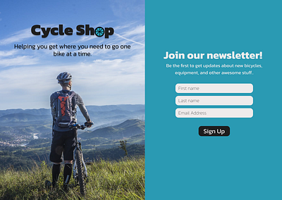 Cycle Shop Newsletter Sign up app branding challenge design design challenge figma graphic design logo typography ui uiux uiux design ux visual visual design