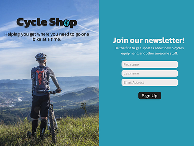 Cycle Shop Newsletter Sign up app branding challenge design design challenge figma graphic design logo typography ui uiux uiux design ux visual visual design