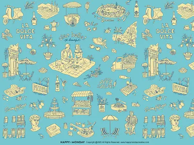 La Dolce Vita Pattern Design hand drawn hand drawn design hand drawn illustration handdrawn line art retro toile typography