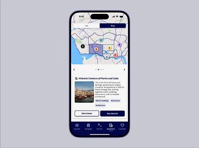 Porto Quarters Exploratoration Flow app carousel city guide flow interaction interactive interactive map map mobile app motion graphics prototype ui ux