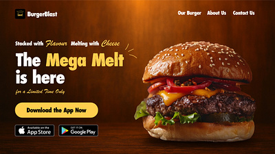 BurgerBlast – Mega Melt Landing Page Design burger website food delivery food ui landing page design modern ui restaurant website ui design web design website mockup
