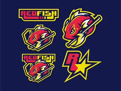 RED FISH BASEBALL CLUB branding design esport graphic design illustration logo logodesign logosport mascot character mascotlogo