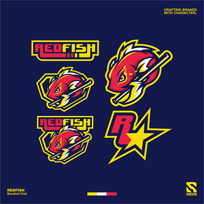 RED FISH BASEBALL CLUB branding design esport graphic design illustration logo logodesign logosport mascot character mascotlogo