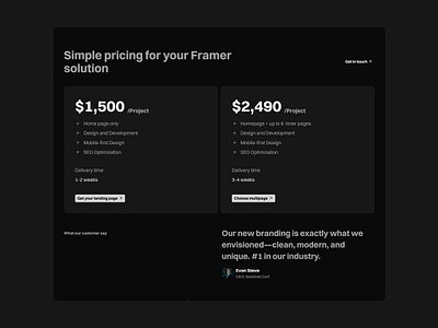 Pricing section for agency website agency animation black branding dark design graphic design landing page minimal modern motion graphics pricing template ui web design website