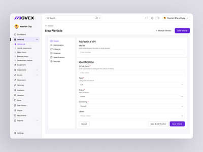 Movex SaaS - Add Vehicles add new vehicle delivery fleet fleet activity fleet modal logistic management saas service status tracking transportation uiux vehicle webapp