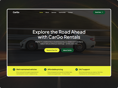 CarGo – Reliable Car Rental Website Design auto rental ui booking website ui car booking app car fleet showcase car hire website car rental landing page car rental service car rental website clean ui design landing page landing page design modern website ui responsive web design travel booking uiux vehicle rental website website