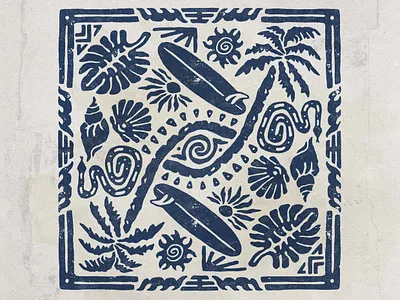 Beach Ornament - Illustration for Merchandise angonmangsa asd badges beach branding design graphic design graphicdesign hand drawn illustration ornament outdoor palm pattern scarf snake sun surf ui vintage