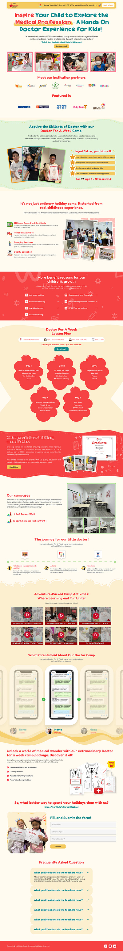 Doctor For A Week (Business Design Analysis) Landing Page Design children design kids school landing page playful design product design uiux design user interface web design