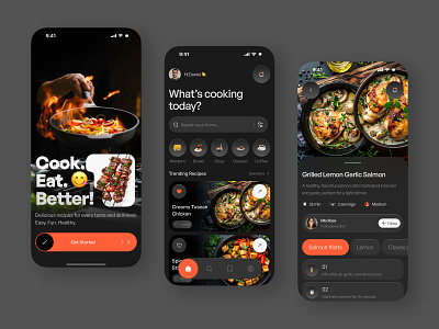 Food Recipes Mobile App app cook cooking dark ui delivery app e commerce food food app food mobile app food recipe mobile mobile app recipe recipe app recipes