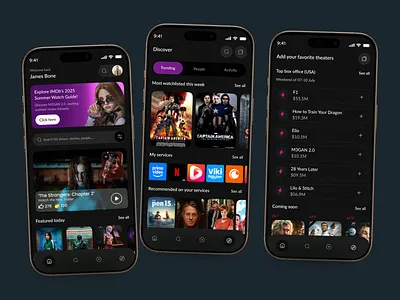 AI Movie Streaming Mobile App best ui cinema mobile app dark mode drama film gradient live mobile app movie movie tickets music netflix playlist podcast short video app social media streaming streaming app ticket app tv shows app