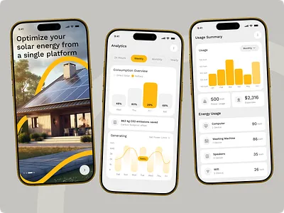 EcoSun – Solar Energy Mobile App admin app design b2b business crm eco friendly green energy landing page management mobile app power app renewable energy saas solar solar app design solar panel solar system ui ux ux design