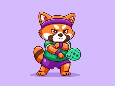 Red Panda Padel Cute Cartoon 🎾🐼 animal branding cartoon character design graphic design illustration logo mascot padel pickleball red panda tenis