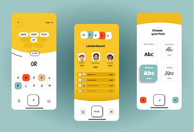 Word game mobile ui branding figma game app ui graphic design leaderboard ui mobil puzzale game ui ui ui design uiux design