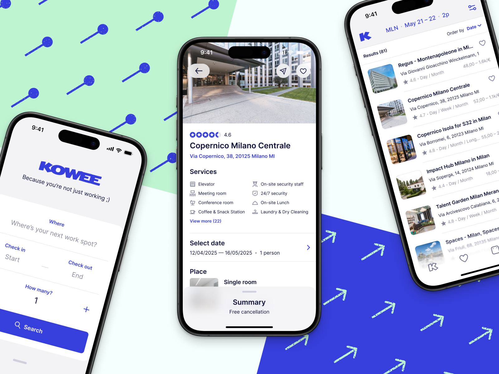 Kowee project amazon app arrow blue coworking design detail dribbble home interface italy list mobile profile search smart ui